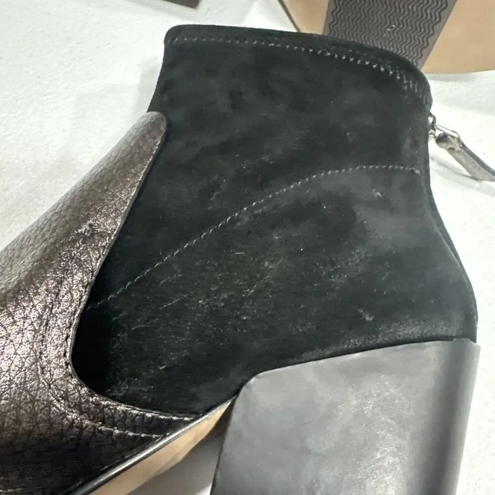 Naked Feet Womens Beta Bootie Leather/Suede Upper Block Heel Peep Toe 8M Black